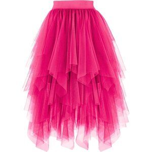 Tulle Fuchsia Skirts for Women High Waist Elastic Midi Skirt Mesh Tutu Skirts